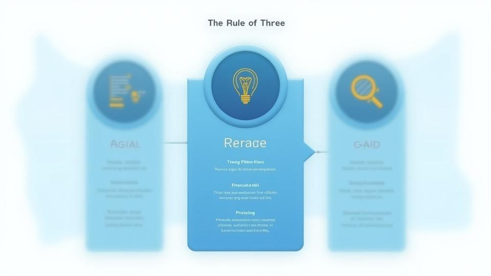 An infographic representing 'The Rule of Three' with three distinct, balanced sections, using a blue and gold color scheme common to Orator's Guild branding.