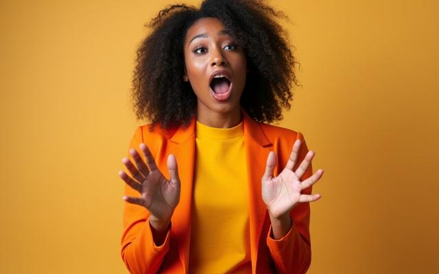 A dynamic speaker using confident hand gestures and open posture, demonstrating the power of body language.