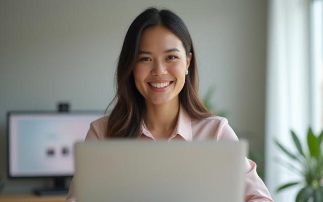 A person delivering a professional virtual presentation on a laptop screen, demonstrating virtual presentation mastery.