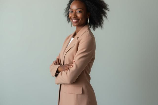 Woman standing confidently, shoulders back and head high